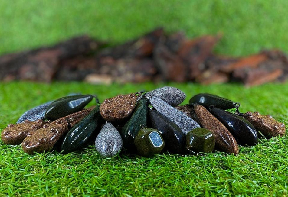 plomb pêche carpe Gripp grippa bombe carré in line, rouille, pierre, sable, vert, marron